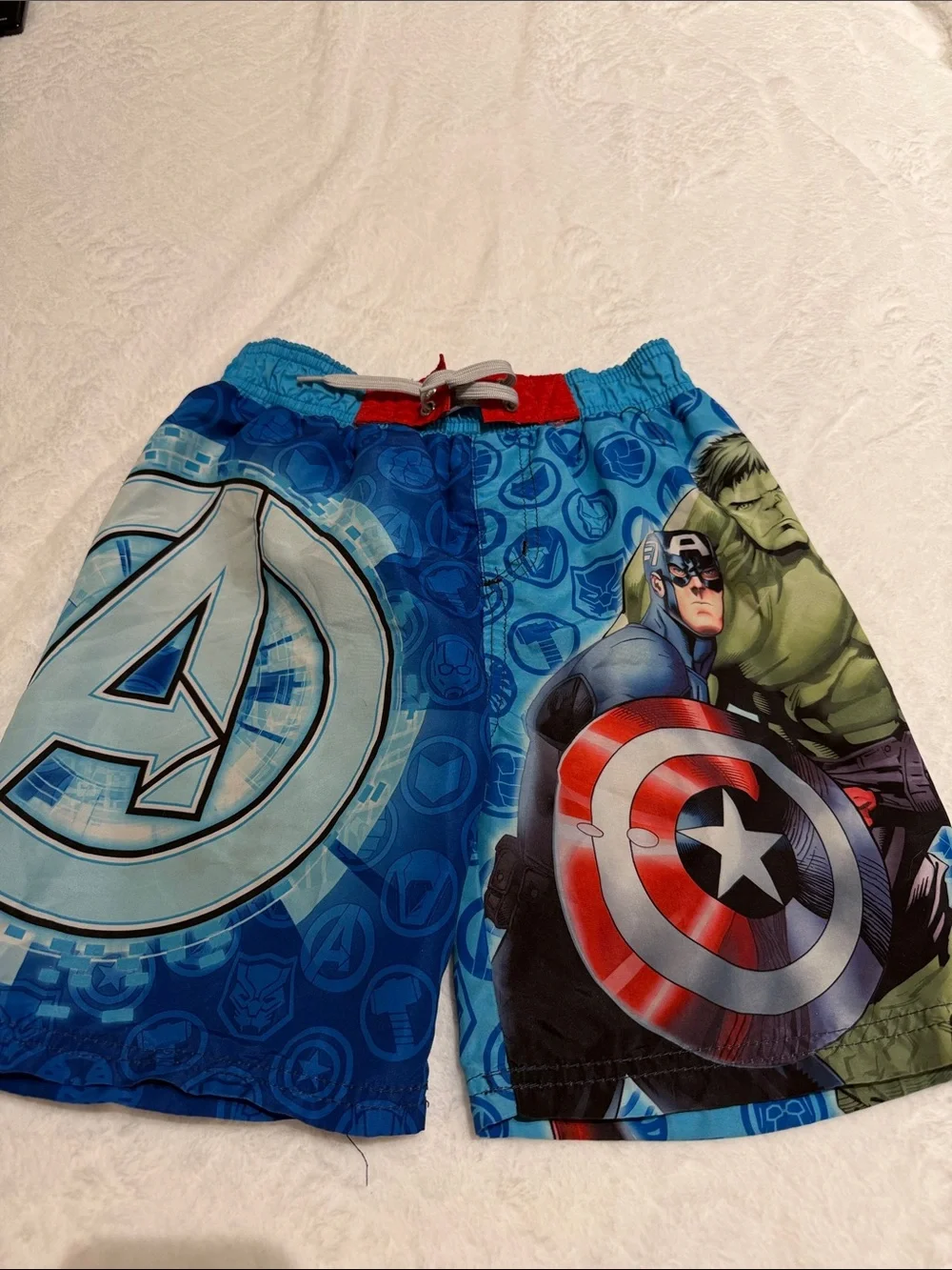 Marvel Blue Swim Shorts with Red and Green Accents